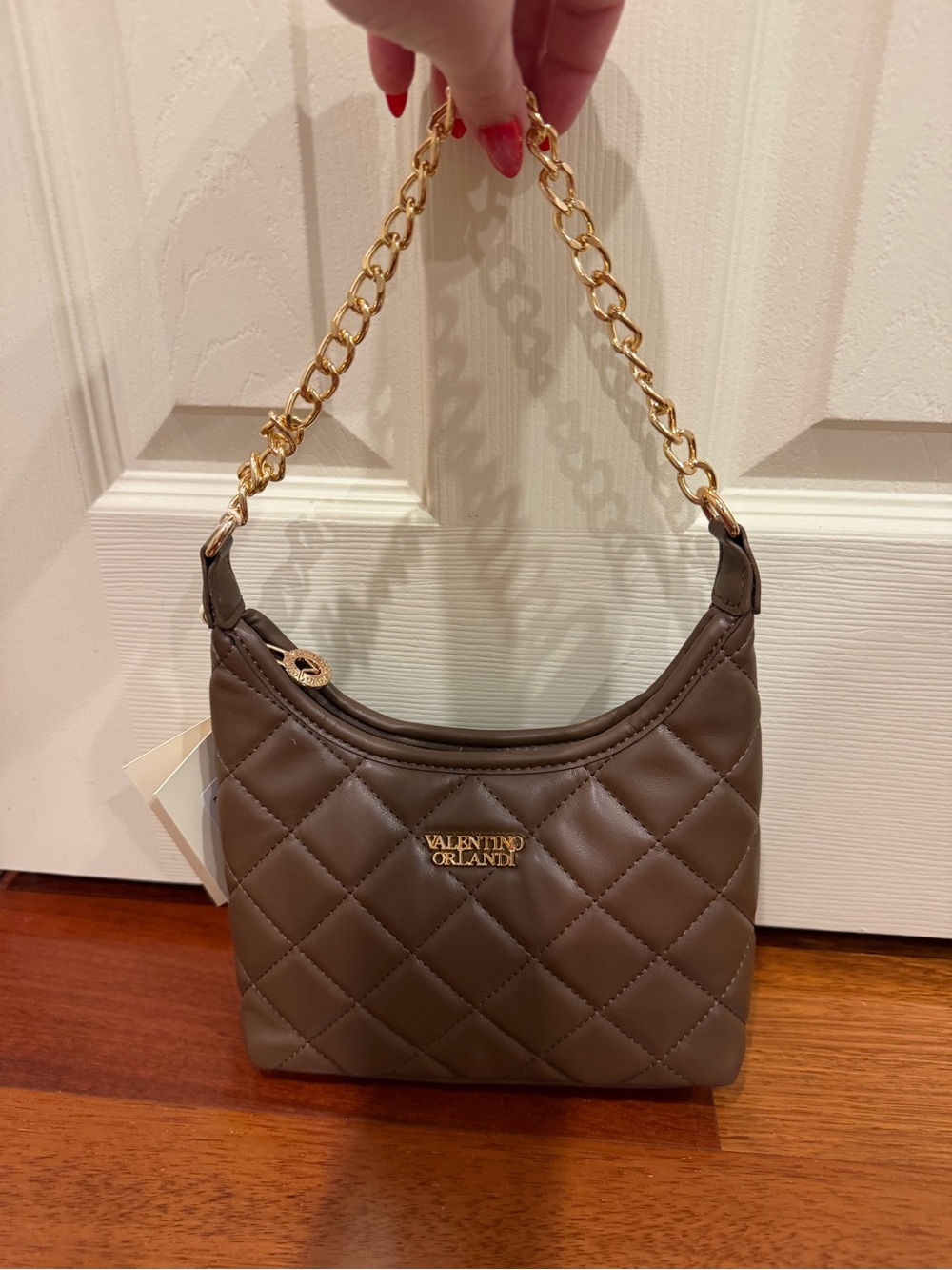 Valentino Orlandi Quilted Brown Shoulder Bag with Gold Chain